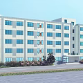 Modern Multi Story School Building With Large Windows Green Plants And Open Space