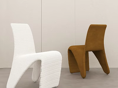 Modern Single Chair In White and Brown With Curved Lines And Textured Design For Interior Space 3d model