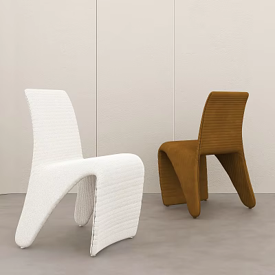 Modern Single Chair In White and Brown With Curved Lines And Textured Design For Interior Space 3d model