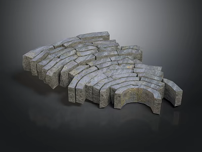 Curved Gray Stone Blocks Arrangement For Scenic Architectural Construction Elements 3d model