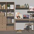 Nordic Desk and Chair Solid Wood Bookshelf 3d model