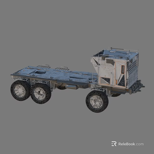 Rugged Utility Vehicle With Multiple Wheels Flatbed Design And Metal Storage Compartment 3d model 