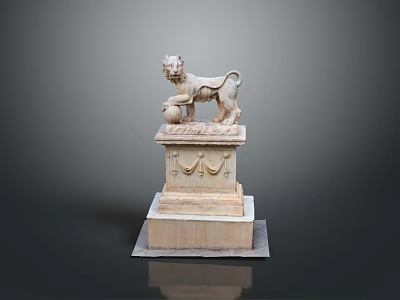 Ancient Stone Lion Statue On Ornate Carved Pedestal With Base Details 3d model