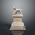 Ancient Stone Lion Statue On Ornate Carved Pedestal With Base Details