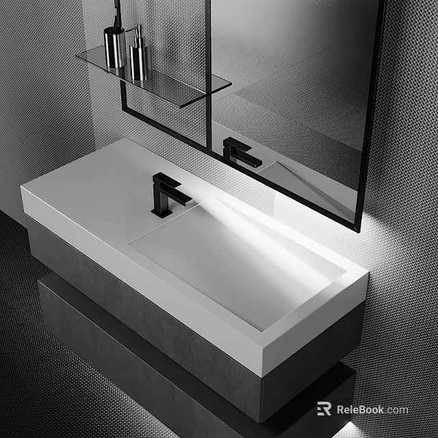 Modern Bathroom Interior Design With White Sink Black Faucet And Wall Mirror 3d model 
