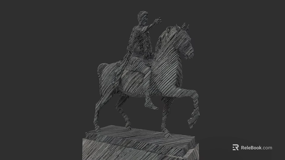 Artistic Man Riding Horse Sculpture With Linear Striped Design And Pedestal 3d model 