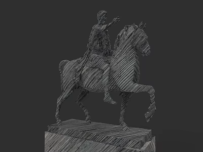Artistic Man Riding Horse Sculpture With Linear Striped Design And Pedestal 3d model