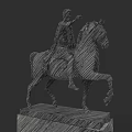 Artistic Man Riding Horse Sculpture With Linear Striped Design And Pedestal