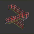Sleek Modern Industrial Metal Staircase With Double Platform And Railings Design