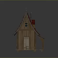 Wooden Cottage With Red Roof Small Windows Porch Steps And Weather Vane