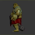 Green Skinned Orc Warrior with Yellow Eyes Spiked Weapon and Green Gem Necklace