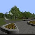 Modern Urban Park Landscape Design With Green Lawns Trees And Geometric Pathways