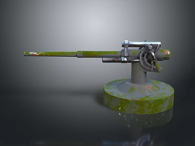 Vintage Cannon Weapon With Circular Base Green Moss And Metallic Texture Barrel 3d model