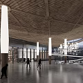 Modern Sales Office Interior With Wooden Ceiling Circular Skylight And White Flowering Tree