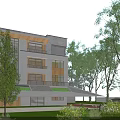 Modern Detached Villa Exterior Design With Glass Windows Wooden Accents Balconies Green Trees And Garden