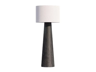 Modern Floor Lamp With Dark Wooden Stand And White Cylindrical Shade 3d model