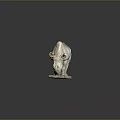 Detailed Rhinoceros Stone Statue Standing on Square Base Against Dark Background With Reflection