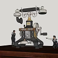 Vintage Retro Telephone as Household Item Being Examined by Two People on Wooden Platform