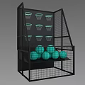 Sports Equipment for Basketball Training with Black Frame Multiple Green Hoops and Balls