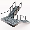 Modern Staircase Design With Gray Textured Steps And Black Metal Railings