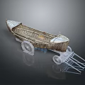 Traditional Wooden Boat With Wheeled Carriage Structure And Wooden Planks Design