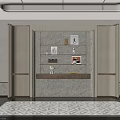 Modern Luxury Bookcase with Marble Countertop LED Strip Lighting Decorative Items Gold Frame Open Design