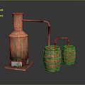 Copper Distillation Still With Wooden Barrels Brewing Equipment Setup