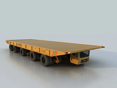 Yellow Flatbed Utility Vehicle With Multiple Wheels And Long Cargo Bed For Heavy Load Transport 3d model