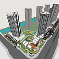 Urban High Rise Residential Area With Central Green Park And River View