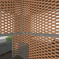 Modern Grid Facade Tower With Surrounding Trees And Bridge With People Walking 3d model