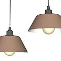 Two Brown Conical Shade Pendant Lights Illuminated On Gray Wall Background 3d model
