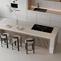 Bar Dining Table and Chair Combination Marble Bar Counter Middle Island Dining Table Metal Bar Chair Marble Sideboard Induction Cooker Oven Sink Faucet Tableware Vase 3d model