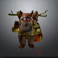 Anthropomorphic Red Fox Character With Twigs On Back Wearing Vest And Striped Pants