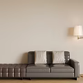 Dark Gray Leather Double Sofa With Two Light Cushions And Floor Lamp 3d model
