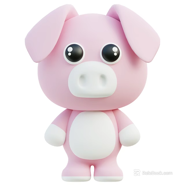 Cute Pink Cartoon Pig Toy With Big Eyes And White Belly Design 3d model 