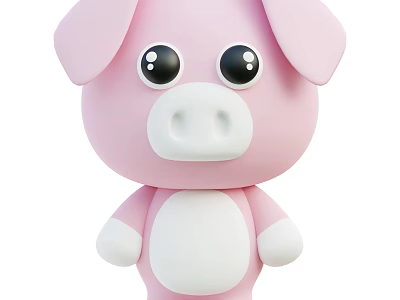 Cute Pink Cartoon Pig Toy With Big Eyes And White Belly Design 3d model