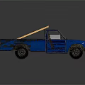 Blue Vintage Pickup Truck With Open Bed And Yellow Wooden Plank