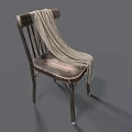 Vintage Wooden Leisure Chair With Beige Cloth Draped And Natural Wood Texture