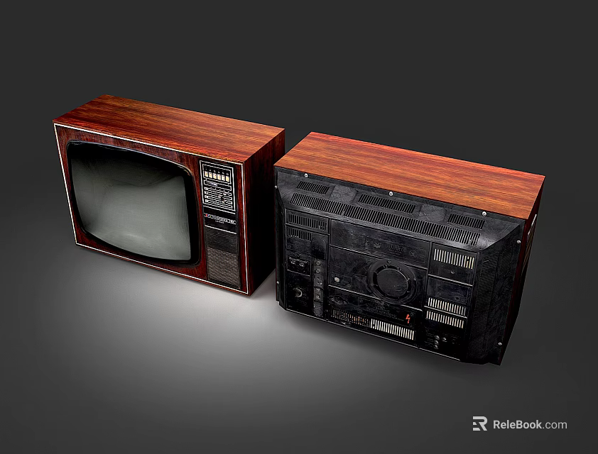 Vintage Televisions with Wooden Cases Retro Design Front and Back Views 3d model 