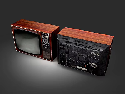 Vintage Televisions with Wooden Cases Retro Design Front and Back Views 3d model