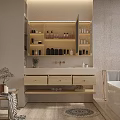 Modern Bathroom Vanity With Double Sink Wooden Cabinet And Mirror Shelves