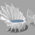 Modern Geometric Single Chair With Wireframe Design Blue Cushion And Hollow Structure