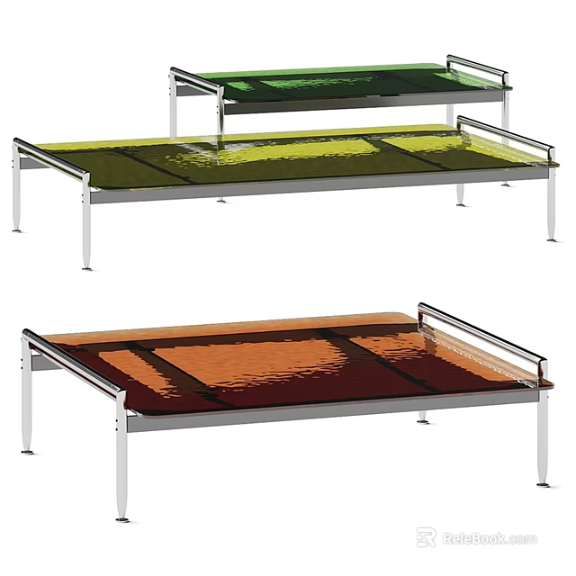 Sleek Modern Coffee Tables With Metal Frames And Green Orange Glass Tops 3d model 