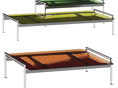 Sleek Modern Coffee Tables With Metal Frames And Green Orange Glass Tops 3d model
