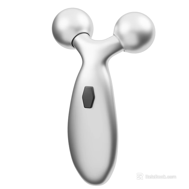 Silver Double Ball Massage Tool With Ergonomic Handle And Black Button 3d model 