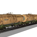 Rusty Yellow Tank Train On Railway Tracks With Green Chassis