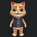 Cartoon Cat Character With Orange Stripes Blue Vest And Green Big Eyes Standing Pose
