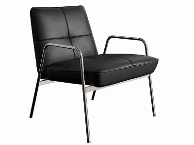 Modern Black Leather Accent Chair With Stainless Steel Arms And Legs Minimalist Design 3d model
