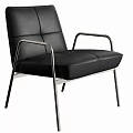 Modern Black Leather Accent Chair With Stainless Steel Arms And Legs Minimalist Design