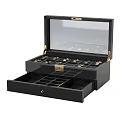 Black Jewelry Cabinet with Organized Watch Compartments and Metal Hardware Design